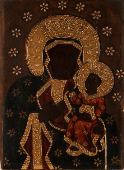 an icon of madonna and child